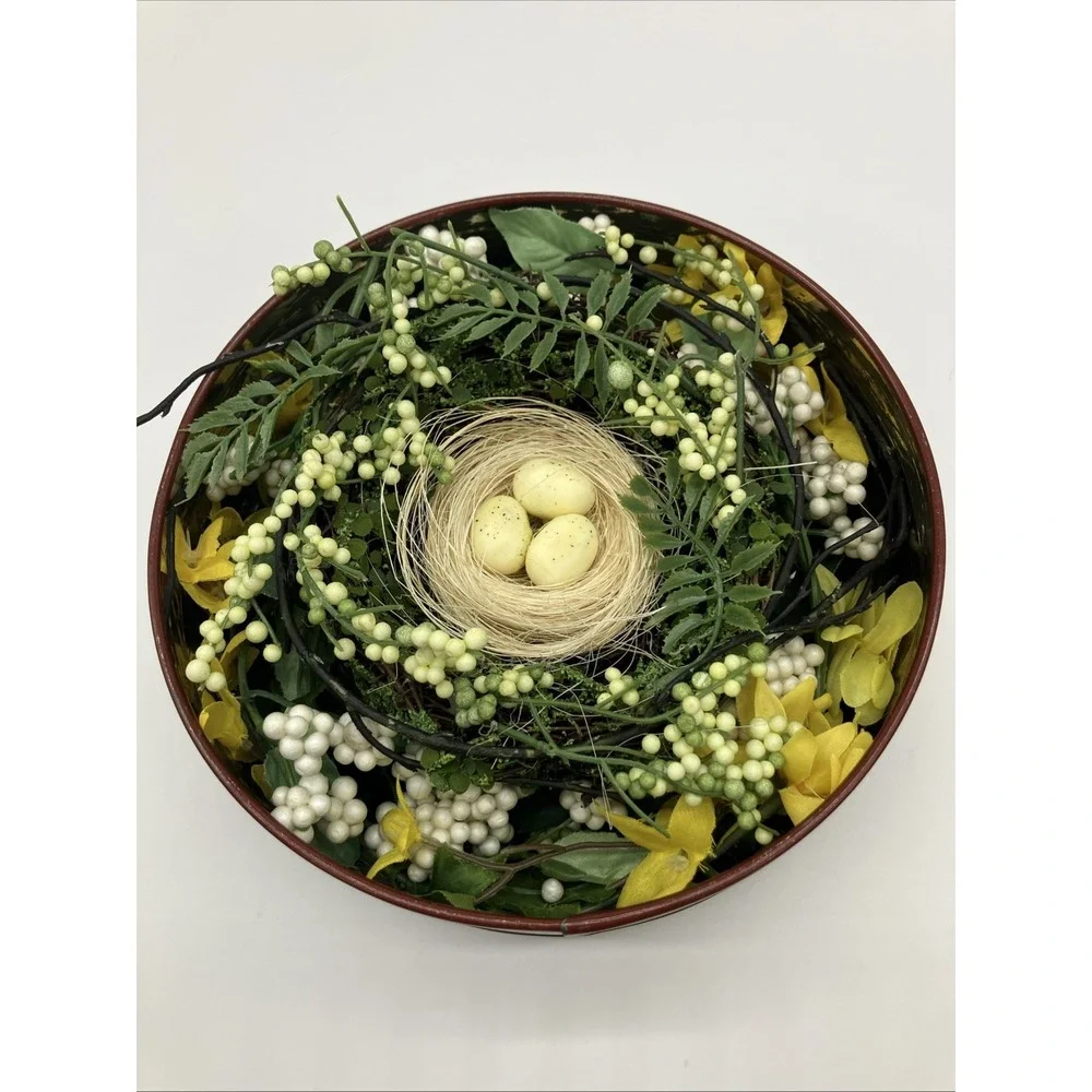 Vtg Floral Tin‎ Birds Nest Eggs Spring Decor Cottagecore Farmhouse Rustic Cabin